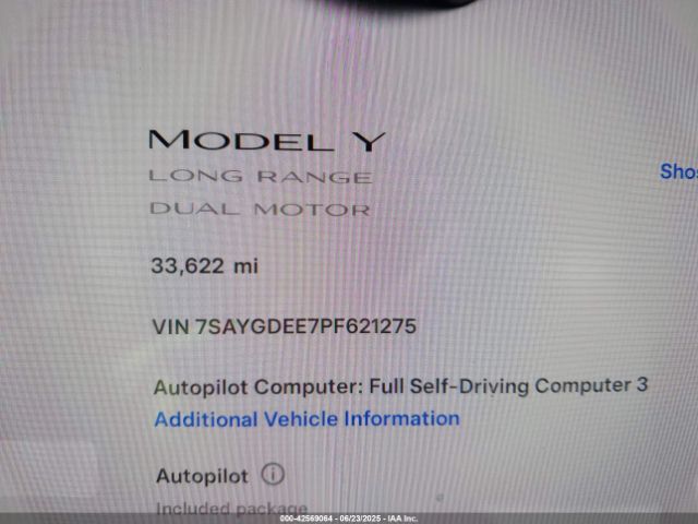 7SAYGDEE7PF621275 Tesla Model Y