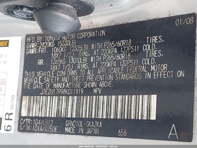 2008 TOYOTA 4RUNNER JTEZU17R98K011919 Photo 8