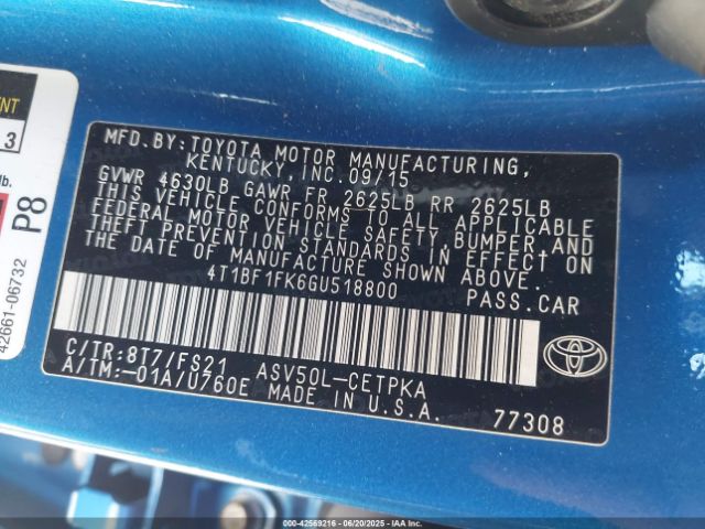 4T1BF1FK6GU518800 Toyota 2ar-fe