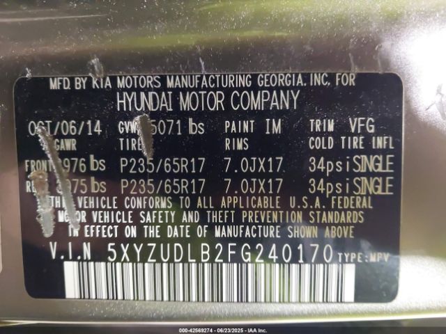 5XYZUDLB2FG240170 Hyundai dohc gdi theta ii