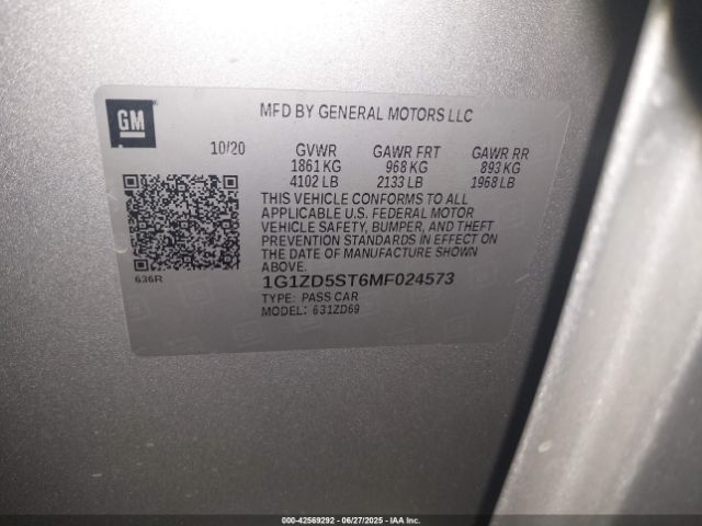 2021 CHEVROLET MALIBU 1G1ZD5ST6MF024573 Photo 8