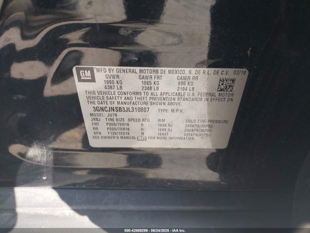 3GNCJNSB3JL310807 Chevrolet luv - mfi, variable valve timing, e85 max, alum