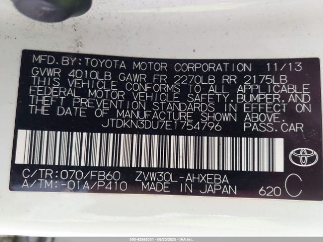 2014 TOYOTA PRIUS JTDKN3DU7E1754796 Photo 8