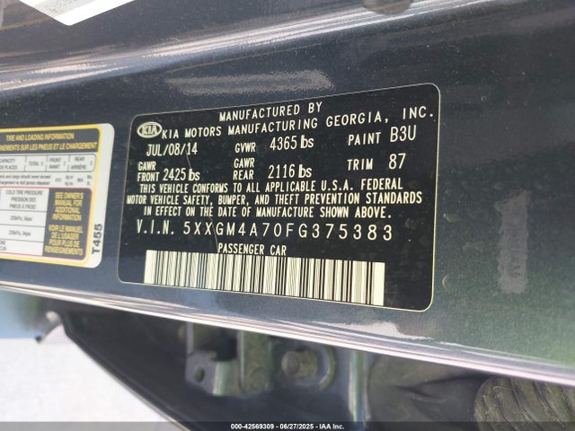 5XXGM4A70FG375383 KIA dohc gdi theta ii