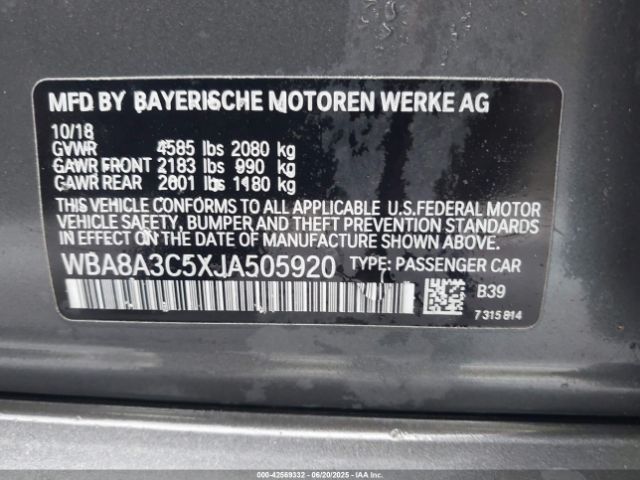 2018 BMW 320I WBA8A3C5XJA505920 Photo 8