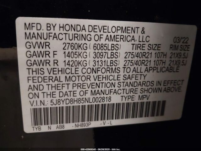2022 ACURA MDX 5J8YD8H85NL002818 Photo 8