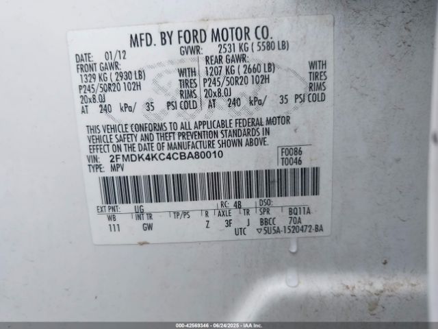 2012 FORD EDGE 2FMDK4KC4CBA80010 Photo 8