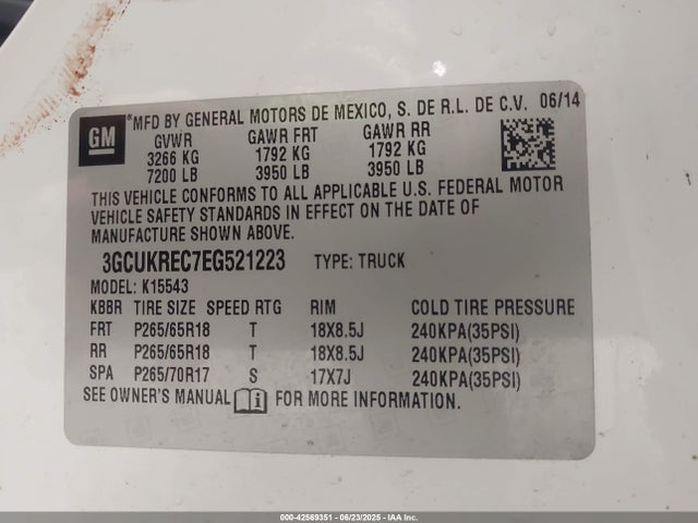 3GCUKREC7EG521223 Chevrolet l83 - vvt, afm (active fuel management), aluminum