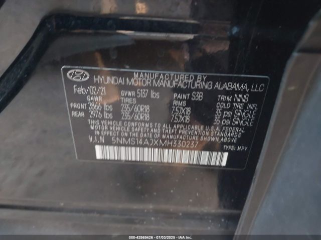 2021 HYUNDAI SANTA FE 5NMS14AJXMH330237 Photo 8