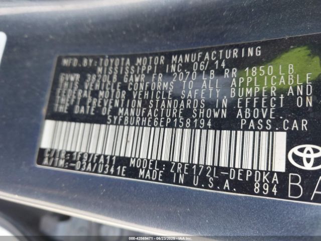 5YFBURHE6EP158194 Toyota 2zr-fe
