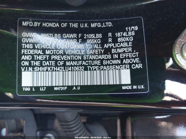 SHHFK7H42LU410632 Honda Civic Sport