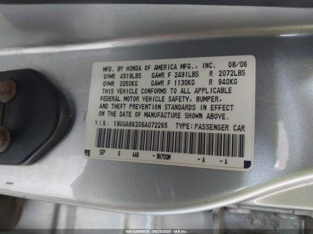 2006 ACURA TL 19UUA66206A072265 Photo 8