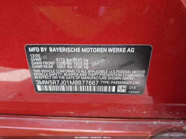 2021 Bmw 330i Xdrive მანქანა იყიდება აუქციონზე, vin: 3MW5R7J01M8B77667, აუქციონის ნომერი: 42569602