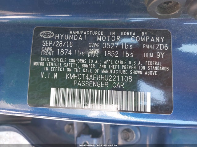 KMHCT4AE8HU221108 Hyundai 2017