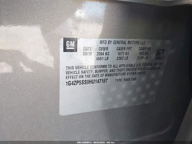 1G4ZP5SS9HU147187 Buick lgx -di: direct injection - vvt: variable valve timing - alum - gen 2