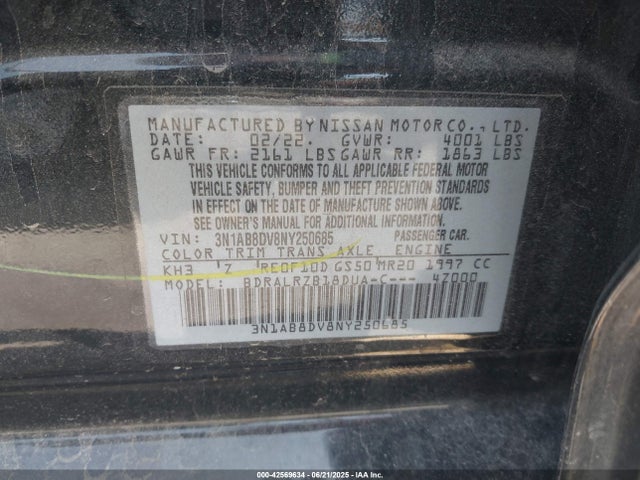 3N1AB8DV8NY250685 Nissan 2022