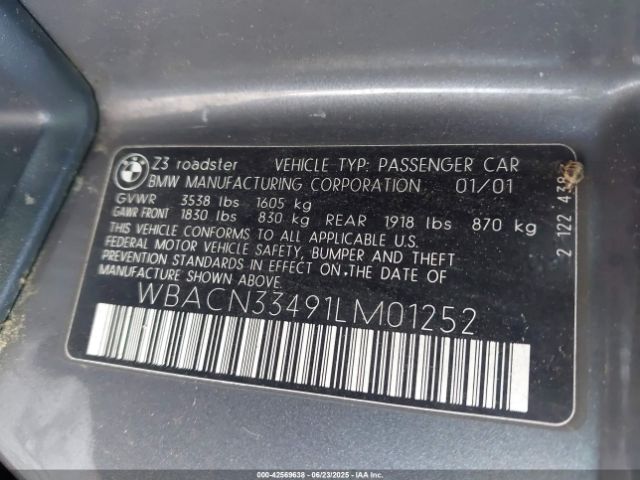 2001 BMW Z3 WBACN33491LM01252 Photo 8
