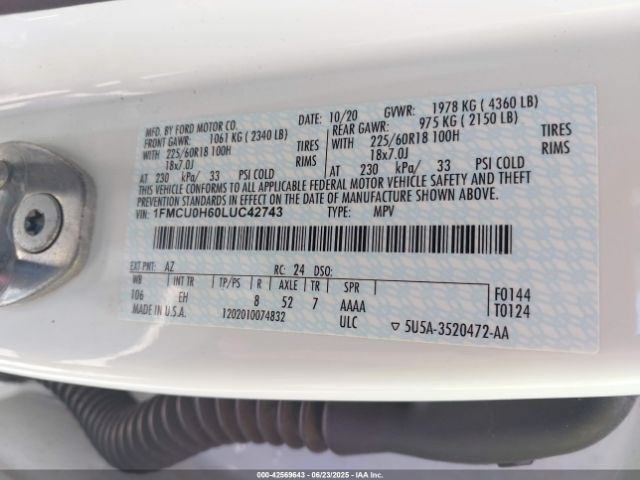 2020 FORD ESCAPE 1FMCU0H60LUC42743 Photo 8