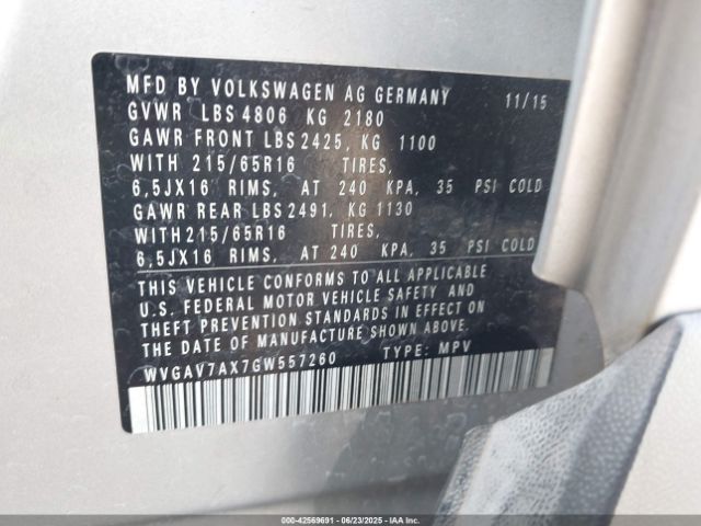 2016 VOLKSWAGEN TIGUAN WVGAV7AX7GW557260 Photo 8