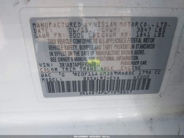 3N1AB7AP6FY298817 Nissan 2015