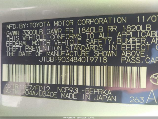 2008 TOYOTA YARIS JTDBT903484019718 Photo 8