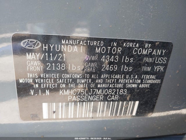 KMHC75LJ7MU082183 Hyundai Ioniq