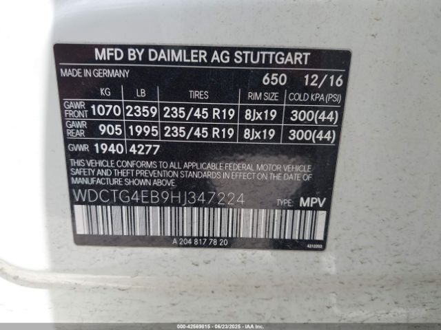 WDCTG4EB9HJ347224 Mercedes-Benz m270
