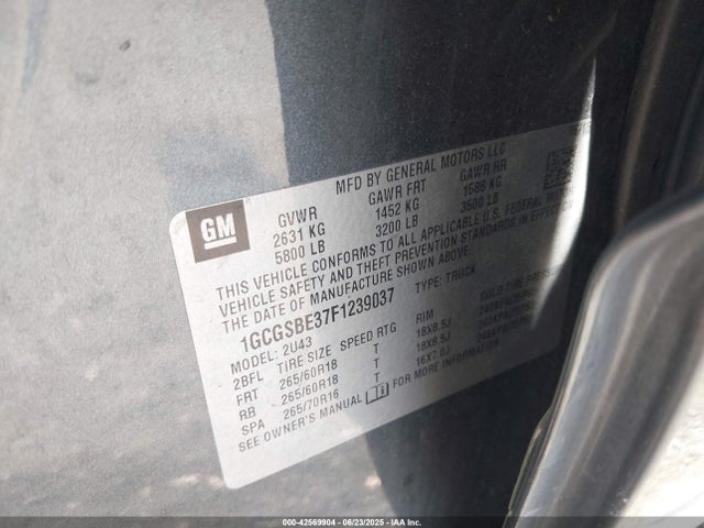 1GCGSBE37F1239037 Chevrolet lfx - sidi, vvt, e85 max, alum