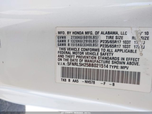 2011 HONDA ODYSSEY 5FNRL5H25BB021514 Photo 8