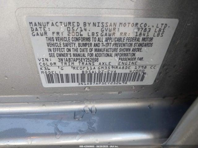 Nissan Sentra 2014 3N1AB7AP5EY252698 Image 9