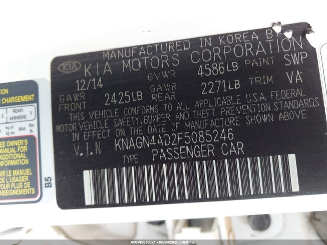 KIA mpi theta ii 2015 KNAGN4AD2F5085246 Image 9