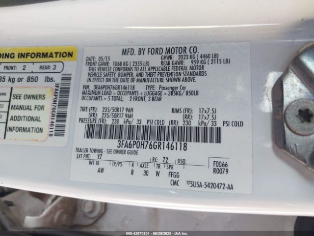 2016 FORD FUSION 3FA6P0H76GR146118 Photo 8