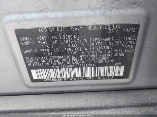 4S4BRBLC2E3253936 Subaru 2.5na u5