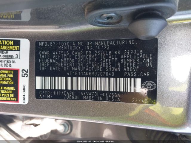 4T1G11AK6RU207849 Toyota a25a-fks