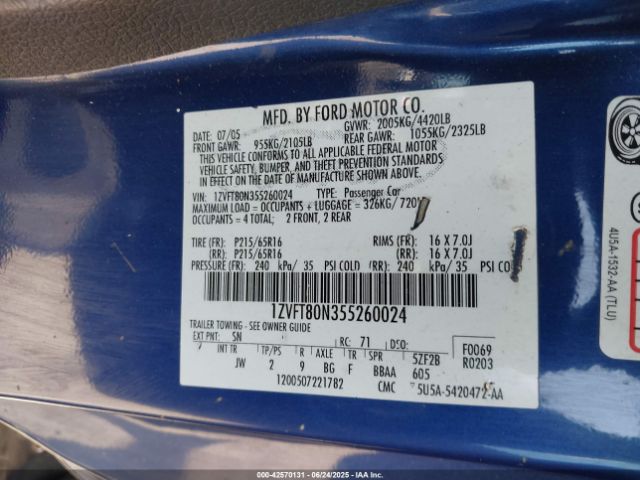 2005 FORD MUSTANG 1ZVFT80N355260024 Photo 8