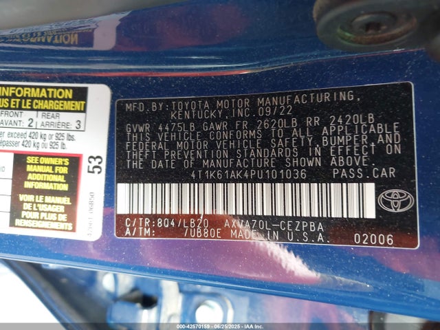 4T1K61AK4PU101036 Toyota a25a-fks