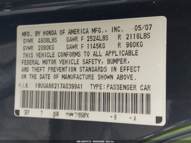 2007 ACURA TL 19UUA66217A039941 Photo 8