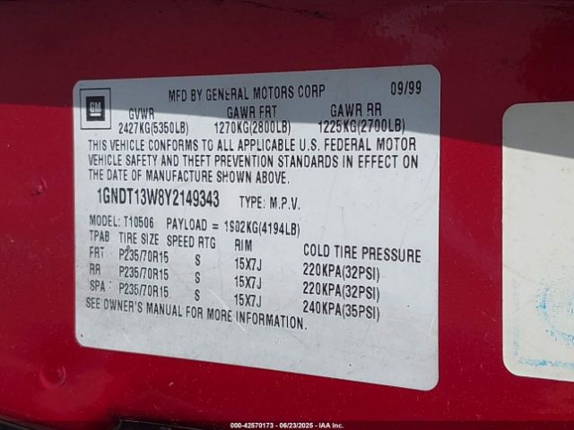 2000 CHEVROLET BLAZER 1GNDT13W8Y2149343 Photo 8