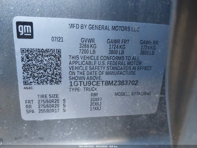 1GTU9CET8MZ383702 GMC lm2