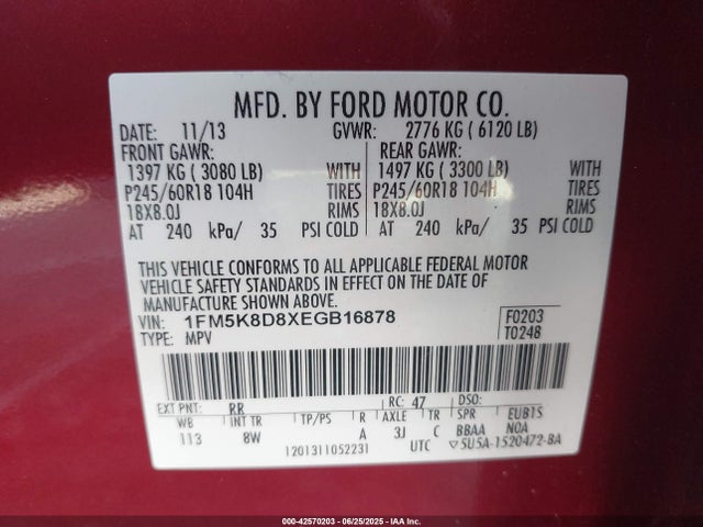 1FM5K8D8XEGB16878 Ford 2014