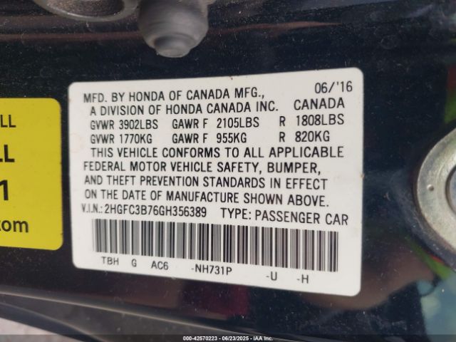 2HGFC3B76GH356389 Honda l15b7