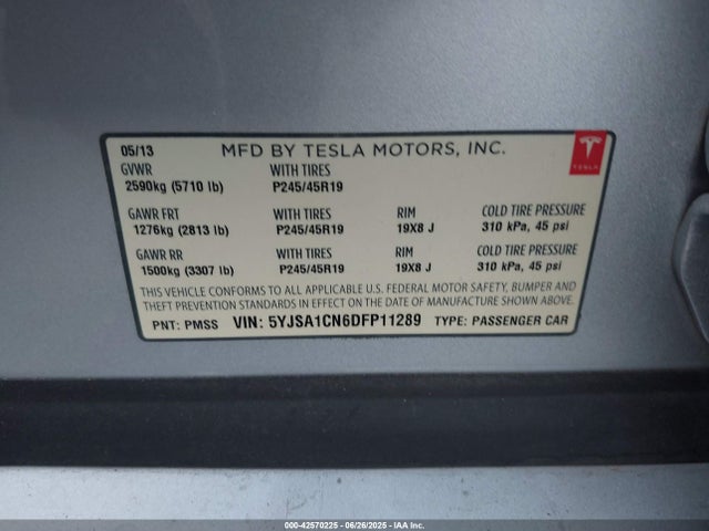 2013 TESLA MODEL S 5YJSA1CN6DFP11289 Photo 8