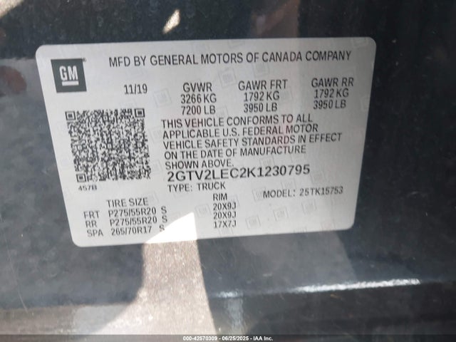 GMC l83 - sidi vvt, afm, e85 max, alum, gm 2019 2GTV2LEC2K1230795 Image 9
