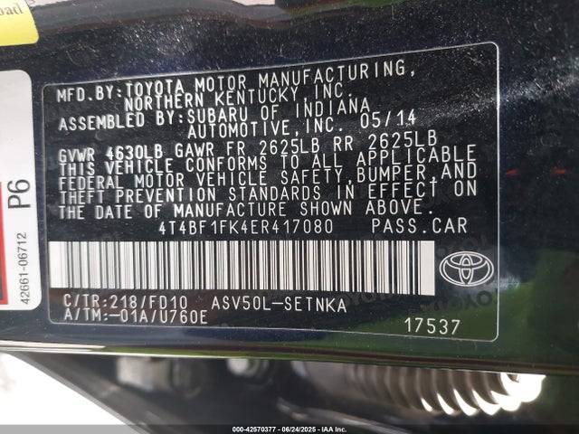 Toyota 2ar-fe 2014 4T4BF1FK4ER417080 Image 9