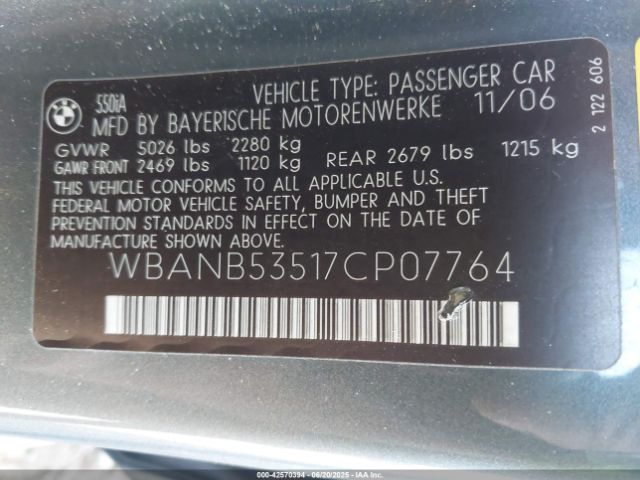 2007 BMW 550I WBANB53517CP07764 Photo 8