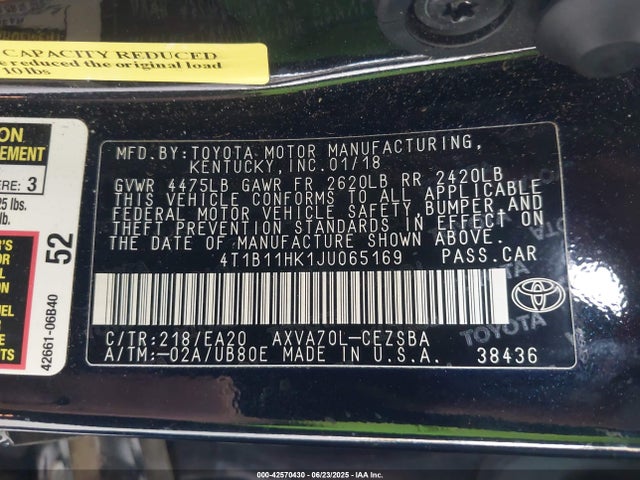 4T1B11HK1JU065169 Toyota a25a-fks