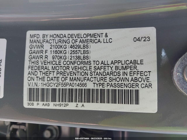 1HGCY2F55PA014566 Honda lfc5