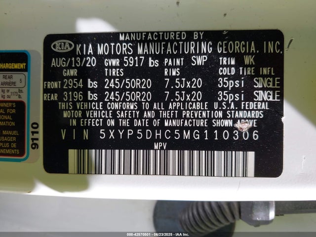 KIA kmc gdi lambda-ii 2021 5XYP5DHC5MG110306 Image 9