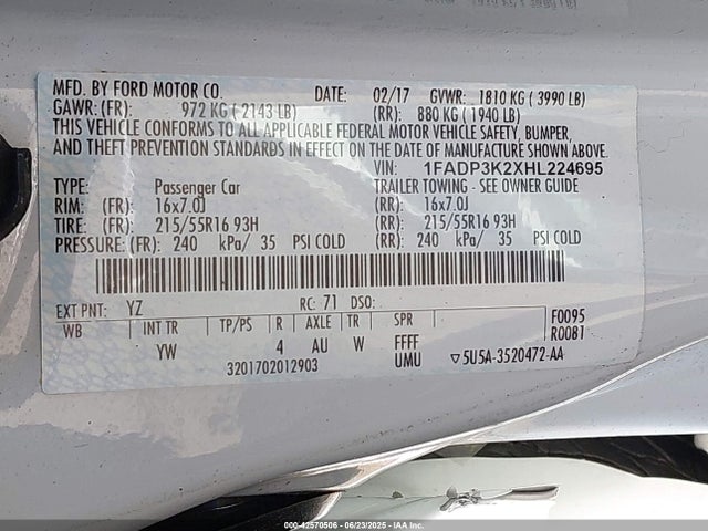 1FADP3K2XHL224695 Ford 2.0l gdi