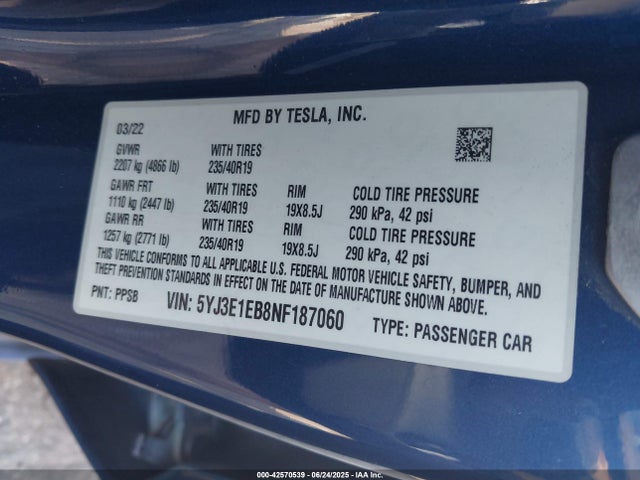 2022 TESLA MODEL 3 5YJ3E1EB8NF187060 Photo 8